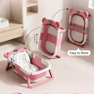 UBRAVOO Foldable Baby Bathtub Set With Detachable Parts And Temperature Display; Suitable For Newborns And Infants Aged 0 To 36 Months.