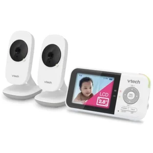 Baby Monitor No WiFi with 2 Cameras 19-Hour Battery, Patrol Mode for Twins Two Rooms, 1000ft Range, Auto Night Vision, Two-Way