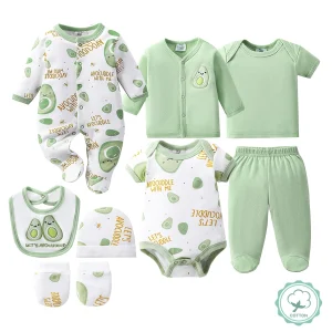 8pcs Newborn Baby Set, 100% Cotton Infant Essentials for Hospital Delivery, Unisex Bodysuit & Romper Outfit with Tops, T-shirts And Hat,, Perfect for Outdoor