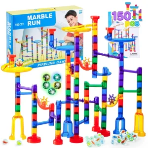 150 Pcs Glowing Marble Run Construction Building Blocks Toy with 5 Glow Marbles (Kids Gift)
