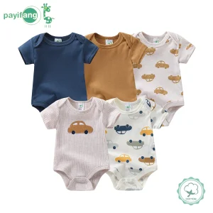 5-Piece Set of baby Boy Short-Sleeve Onesies, Infant Casual Rompers, Pure Cotton Newborn Outfits, Essential Newborn Must-Haves, Hospital Coming-Home Sets, baby Boy Outdoor Daily Wear, baby Clothing Clearance Sale, Infant Boy Clothes