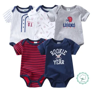 5pcs Baby Short Sleeve Rompers, Cotton Baby Boy Bodysuits, Must-have Outfits for Baby Boys, Essential Newborn Hospital Delivery Supplies, Breathable Casual Infant Clothes, 0-9 Months Baby Apparel, Baby Boy Clothes Big, Perfect for Outdoor