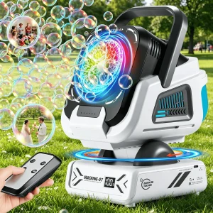 BELEMAR 2026 New Remote Bubble Machine. 360° Rotation, RGB Lights, 1800mAh Battery & Type-C Fast Charging, Portable for Kids, Weddings, Birthdays & Outdoor Camping.
