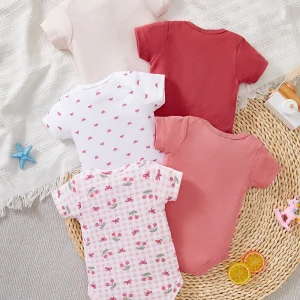 5-Piece Newborn Baby Triangle Bag Hip Clothes Short-Sleeved Baby Jumpsuit Spring Summer Fart Clothes Baby Carrier Soft Fabric Gift Set
