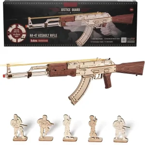 ROKR Wooden 3D Puzzle AK47 Gun Model Building Kit DIY Rubber Bands Shooter Toys Creative Holiday Gift for Boys Men Adults