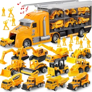 Joyfy 25 in 1 Die-cast Construction Big Truck Toys Car Transporter Storage Truck  for Kids Boys Girls Birthday