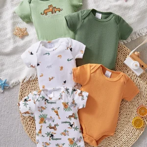 5-piece Newborn Triangle Bag Comfortable Breathable Fabric Baby Hoodie Cute Pattern Casual Crawling Suit